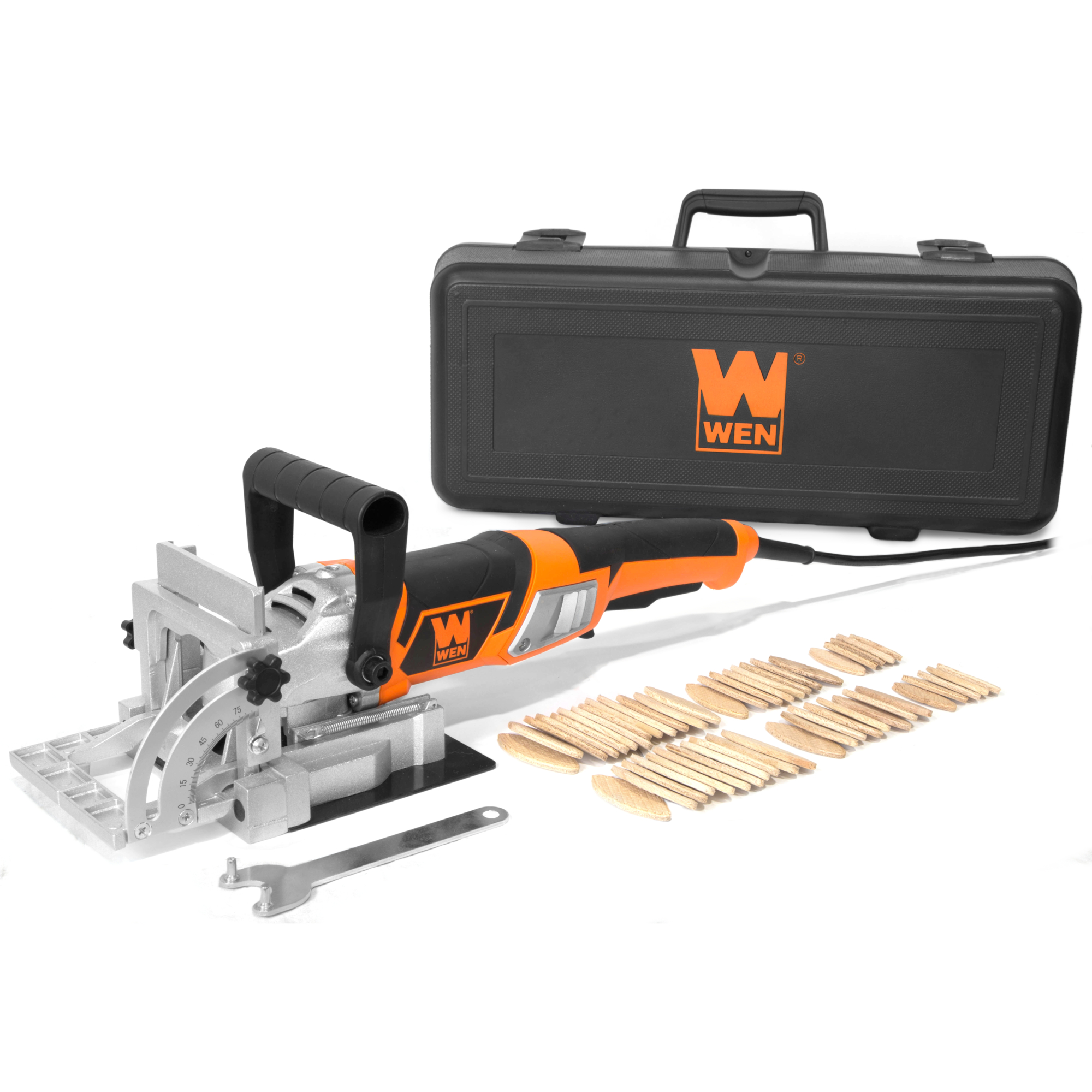 WEN Plate and Biscuit Joiner - 8.5A, 4in. Blade, 10,000 RPM, Includes 50 Biscuits, Dust Bag, Carrying Case, Model# JN8504
